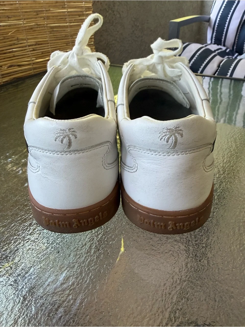 Palm Angels White Leather Sneakers with Black Palm Logo - Picture 6 of 11